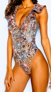 Victoria Secret Shine Brocade Ruffle Bodysuit